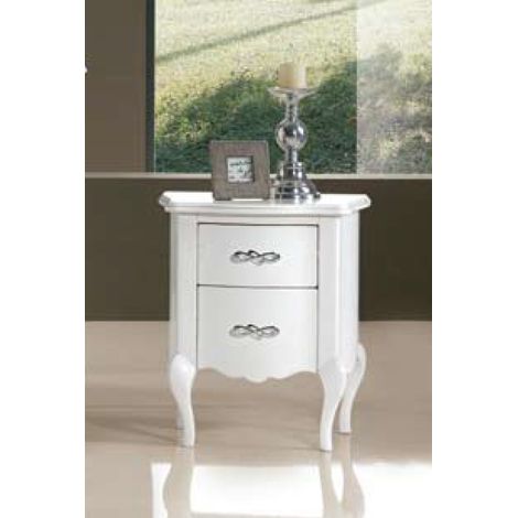 Comodino Bombato 2 Cassetti Piede Curvo Colori Legno: Bianco Opaco (1/2)