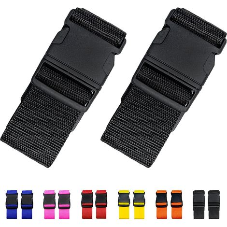 Lot de 2 sangles de valise, ceintures de bagage réglables de couleur vive (Noir) (1/5)
