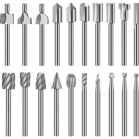 20 pcs mèches de gravure, carbure & HSS revêtu titane, tige 1/8" (3 mm), pour outils rotatifs, bricolage bois et plastique (1/5)