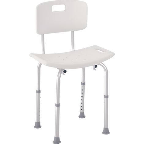 Chaise de Douche siège de Douche Ergonomique Hauteur réglable Pieds antidérapants Charge Max. 136 Kg alu HDPE Blanc (1/5)