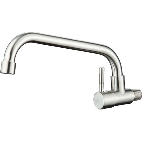 Robinet Mural Eau Froide pour Cuisine, Mitigeur Evier Mural Brossé Anti-empreinte,Mousseur Démontable (1/4)
