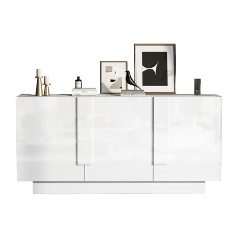 Armoire de rangement buffet blanc à 4 portes avec étagères intérieures dimensions 160×35×60cm meuble de rangement polyvalent pour salon entrée et salle à manger