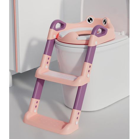 Kinder-WC-Reduzierer, WC-Reduzierer mit Stufen, Kinder-WC-Booster mit PU-Kissen, höhenverstellbar und klappbar, rutschfester Kinder-WC-Adapter.