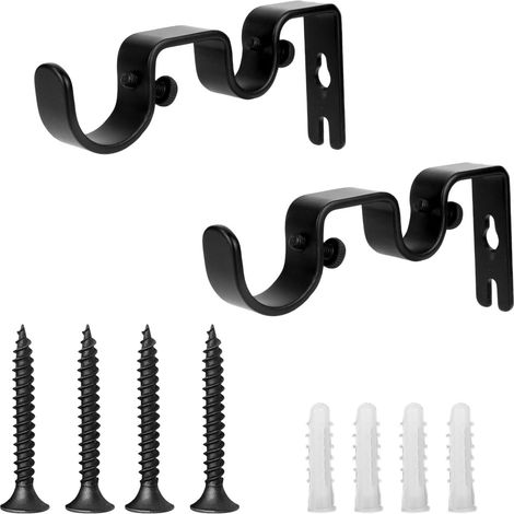 Support Double pour Tringle à Rideaux Renforcé Crochets Montage Murale Porte-Tringle en Métal(Noir 2pcs (1/5)