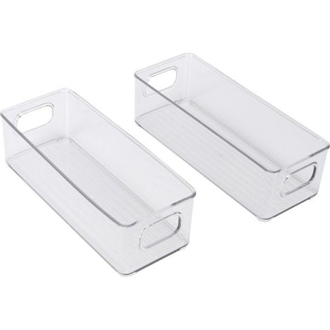 Lot de 2 bacs de rangement pour réfrigérateur, en plastique transparent et empilables, avec poignées, pour le garde-manger et la cuisine (1/4)