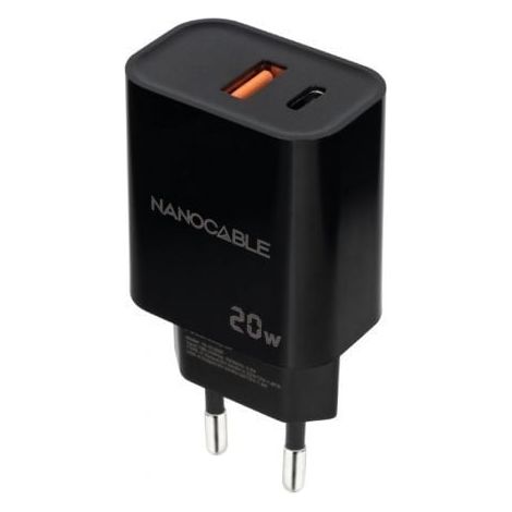 CARGADOR USB-C/PD + USB-A/QC 20W NEGRO
