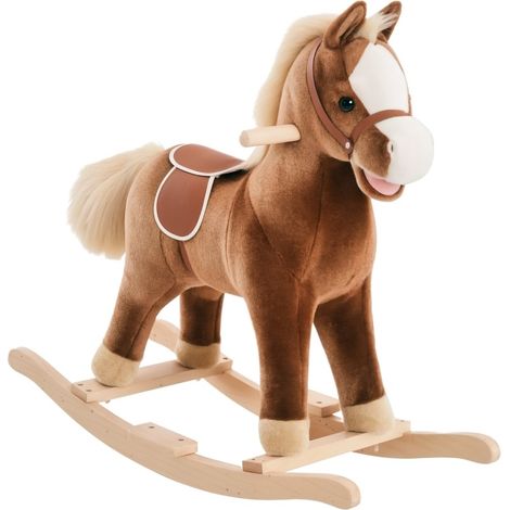 Cavallo a dondolo per bambini in peluche marrone 74 x 33 x 62 cm (1/5)
