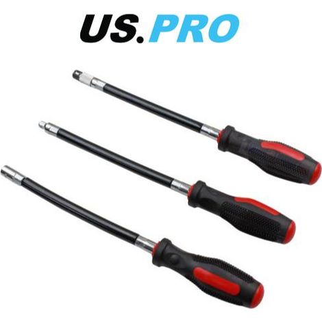 US PRO Tools 3 Piece 300mm Flexi Screwdrivers - Flexible Screwdriver Set 1617 (1/4)