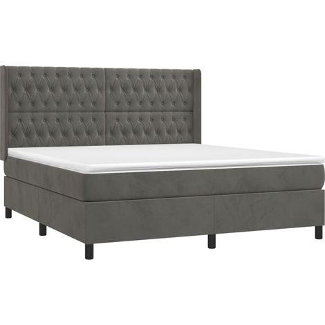 Sommier à lattes de lit et matelas Gris foncé 180x200cm Velours vidaXL (1/5)