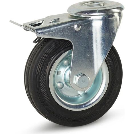 Roulette pivotante freinée - MESO - Caoutchouc inodore - Trou central - 125mm - 150kg
