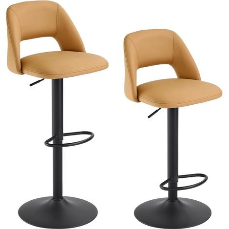 Lot de 2 tabourets de Bar réglables en Hauteur avec Dossier, Tabouret de Bar pivotant à 360°, Tabouret de bistrot Design pour Cuisine et comptoir, Camel (1/5)