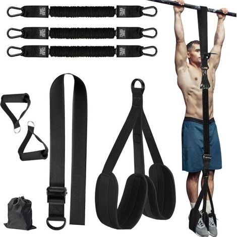 Bandes d'assistance aux tractions, bande de résistance robuste pour barre de traction, poids et taille réglables avec pieds et genouillères en tissu (1/4)