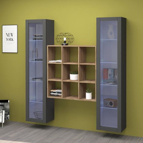 Vitrina Feliz, Mueble Expositor 14 Estantes, Hecho en Italia, 30x40x180h cm Negro Antracita (1/5)