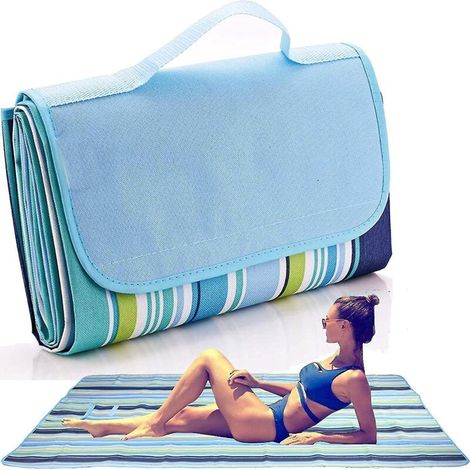 Couverture de plage, couverture de pique-nique, tapis d'extérieur extra large, imperméable et résistante au sable, couverture de camping légère, pliable et portable, compatible avec Blue Line (1/3)