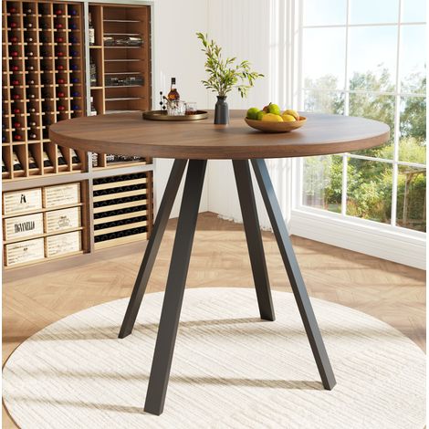Runder Esstisch (80×80×75cm), Küchentisch,, Runder Kaffeetisch für 4,geeignet für Esszimmer, Wohnzimmer,Tischbeine aus Metall,Walnussfarbener Schreibtisch und schwarze Beine (1/5)