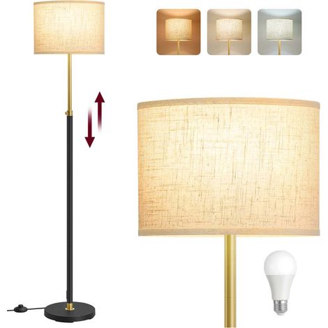 Lámpara de pie altura regulable de 140 a 170 cm estilo moderno interruptor de pie pantalla de tela casquillo E27 dorado y negro 120006123