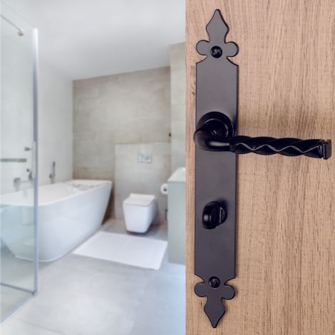 Ouvre&Déco – Poignée de porte NANTUA – 2 unités – Verrou de condamnation – Aluminium noir – Entraxe 195 mm – Épaisseur de porte 35 à 40 mm