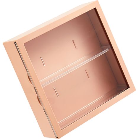 Boîte de rangement murale sans perçage avec porte coulissante pour organiser et ranger les jouets tendance, les poupées et les boîtes surprises présentoir couleur café au lait. (1/5)