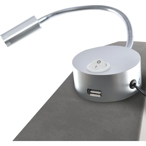 Lit en velours gris avec lampe de lecture intégrée, port USB, structure métallique solide et sommier en bois, lit moderne confortable et durable (1/5)