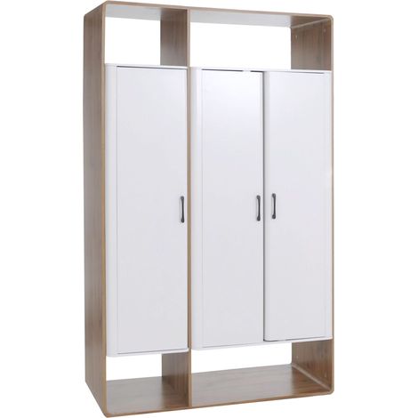 Schrank HHG-798, Garderobenschrank Kleiderschrank Highboard 3 Türen MDF 200x120x55cm Wotan-Eiche-Optik, weiß (1/5)