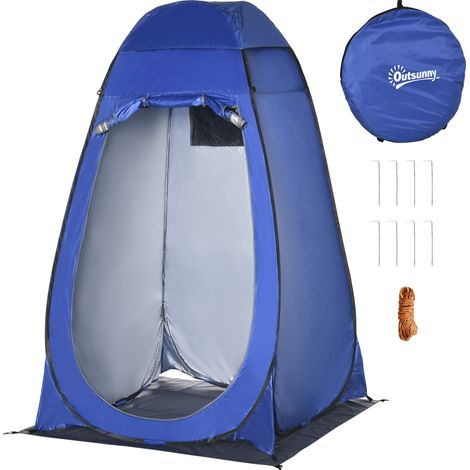 Tente de douche de camping et de plage avec porte zippée et sac de transport, 126 x 124 x 189 cm, bleu foncé