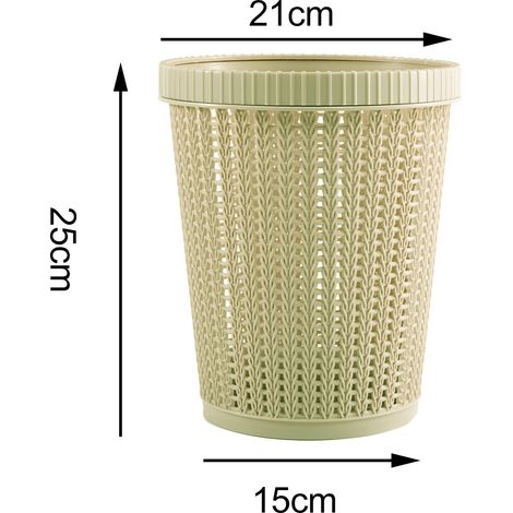 Poubelle à sac coulissant, imitation rotin, ronde, en plastique, sans couvercle, verte, taille S (1/5)