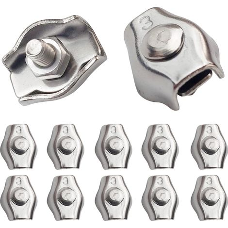 20 Stück Drahtseilklemme, Stahlkabelklemme, M3-Drahtseilklemmen für 1,5 mm–3 mm Stahlkabel, Edelstahl-Kabelklemme für Baustellen und Schiffe