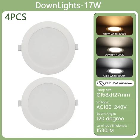 (17W, lumière naturelle 4000K) Deux plafonniers LED encastrés, adaptés à l'éclairage intérieur de la maison. (1/4)