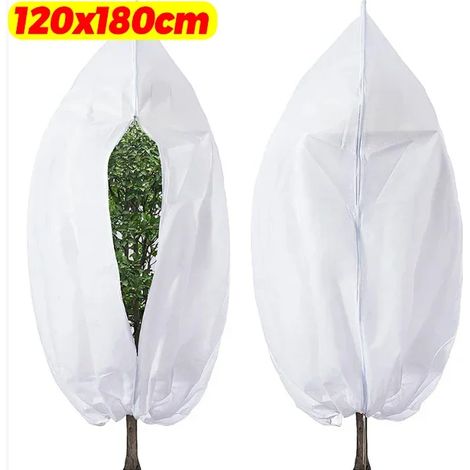 (120 x 180 cm) Housse d'hiver pour plantes, sac de protection contre le gel avec fermeture éclair et cordon de serrage, toile anti-gel réutilisable pour arbres fruitiers, protection contre les oiseaux (1/4)