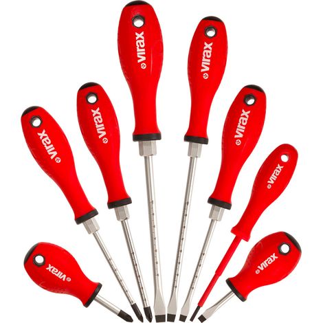Virax – Jeu de 8 tournevis magnétiques 1000V – Lame en acier carbone – Pointe magnétique pour maintien de vis – Étui souple textile