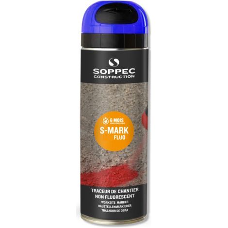 Soppec – Traceur de chantier fluorescent 650ml – Durée de marquage 6 mois – Bonne adhérence sur béton, bitume, herbe – Séchage rapide 10 min