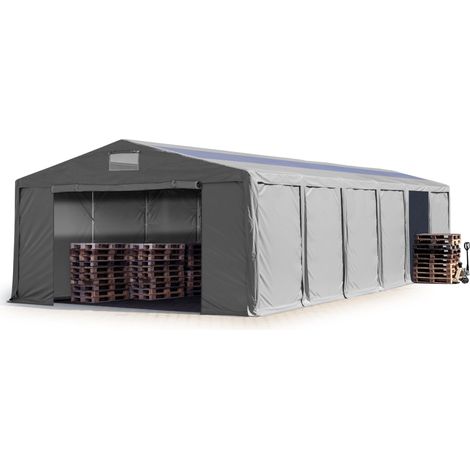 Lagerzelt 8x12 m Zelthalle Industriezelt mit Oberlicht 3m Seitenhöhe PVC Plane 850 N grau 100% wasserdicht mit Reißverschlusstor
