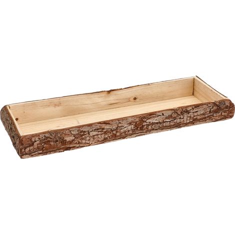 Holz Deko Tablett mit Rinde rechteckig klein - 38 x 11 cm - Kerzentablett natur mit Rand aus Baumrinde - Tischdeko Servier Kerzen Brett Weihnachten
