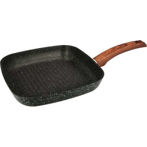 Padella antiaderente in alluminio forgiato 24x24x4,5 cm. manico gommato / 5 strati / finitura pietra / tutti i tipi di fornelli / grill