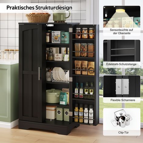 Meuble de rangement cuisine 120x60x40 cm avec lumière LED détecteur de mouvement, armoire 2 portes noire avec étagères et casiers ajustables – parfait pour cuisine, salle à manger ou séjour (1/5)