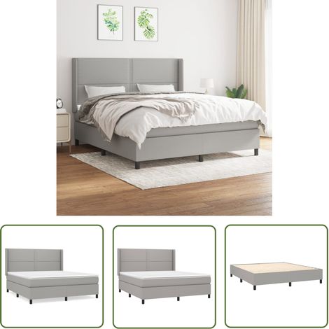 The Living Store Sommier à lattes de lit avec matelas Gris clair 180x200cm Tissu - Lit Double - Lit Tapissier - Literie - Matelas À Ressorts Ensachés - Tête De Lit Ajustable (1/5)