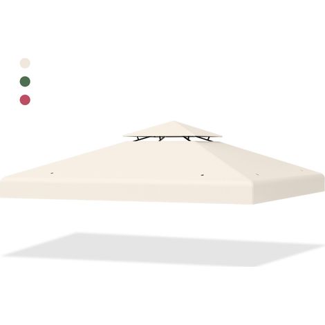 Copertura di ricambio per gazebo a 2 livelli da 300x300cm, Tettoia con fibbie in alluminio e chiusure a strappo Beige (1/3)