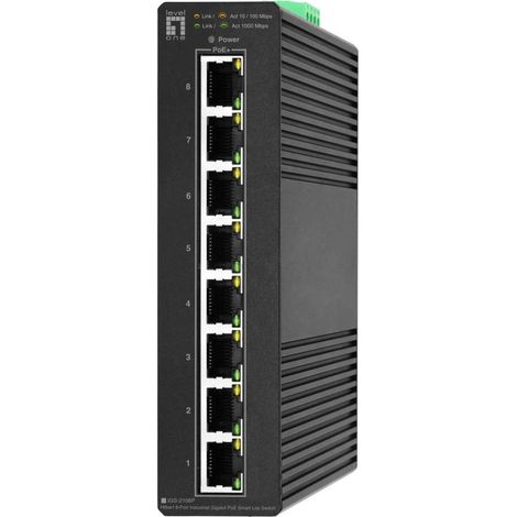 LevelOne IGS-2108P Hilbert conmutador Lite Inteligente Gigabit PoE Industrial de 8 puertos, 8 salidas PoE, 802.3at/af PoE (1/4)