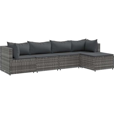 Set Divani da Giardino 5 pz con Cuscini in Polyrattan Grigio vidaXL (1/5)