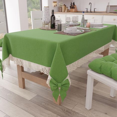 Nappe Rectangulaire Tissu avec Dentelle de Saint-Gall, Nappes de Table en Coton 12 Places, 140x240 cm, Vert, Accessoires De Cuisine (1/5)