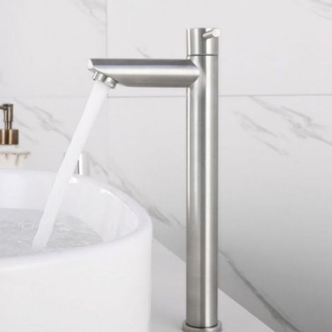 Robinet de lavabo de salle de bain, salle de bain avec mitigeur de lavabo haut, adapté au lavabo ou au lavabo de salle de bain, [froid uniquement] 304 bouche droite surélevée (1/3)