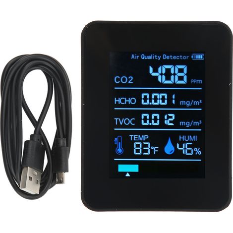 Détecteur de qualité d'air 5 en 1, moniteur portable de CO2, TVOC, HCHO, température et humidité, mesure en temps réel, compteur de dioxyde de carbone noir (1/5)