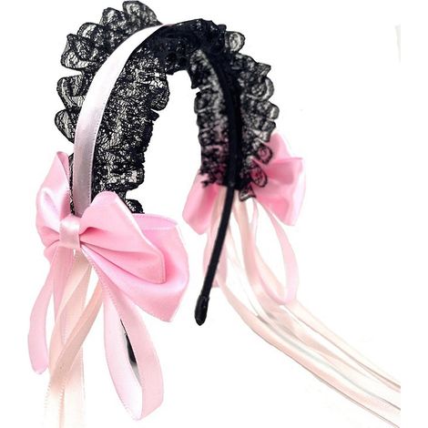 Spitzenhaarband mit Schleife, eleganter Haarschmuck für Damen, ideal für Cosplay und Kostüme – Rosa (1/4)