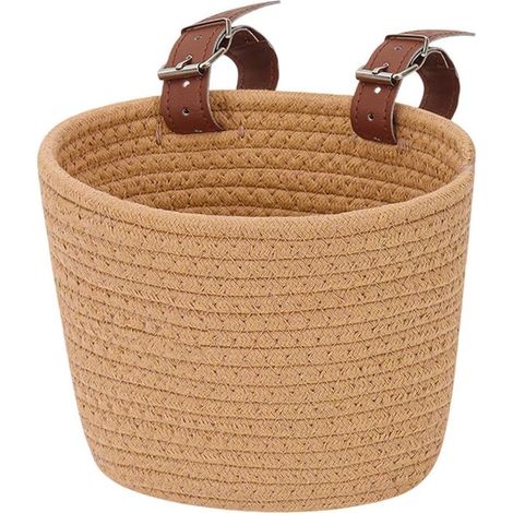 Cesta de bicicleta de algodón - Bolsa de almacenamiento para manillar - Almacenamiento para bicicleta - Montaje ajustable - 20 x 15 cm - Caqui (1/5)