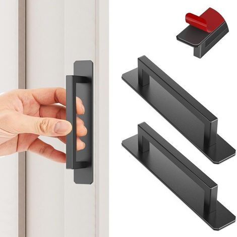 Lot de 2 poignées de porte carrées en acier inoxydable sans perçage pour portes et fenêtres en verre, portes de balcon, portes coulissantes, portes de placard, tiroirs, etc. (1/5)
