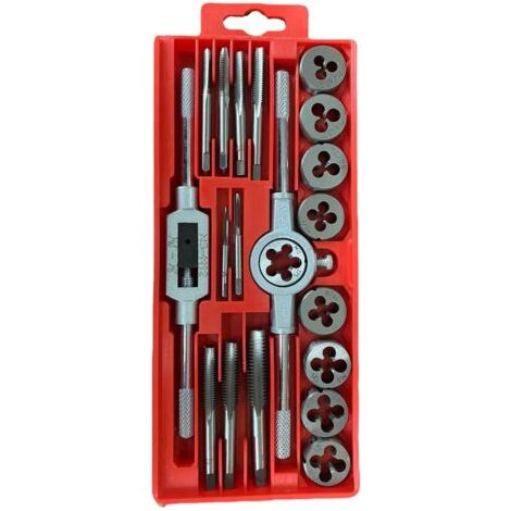 Coffret Tarauds et Filières Métrique 20 Pièces M3-M12 en Acier Kit Tarauds à Goujure Filières de Filetage Extracteurs de Vis (1/5)