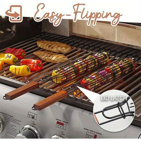 Panier à griller pour barbecue, panier en métal réutilisable pour légumes, fruits de mer et grillades en extérieur (1/5)