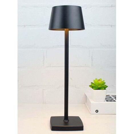 Lámpara de mesa LED recargable e inalámbrica, lámpara USB portátil de metal, mini luz nocturna para terrazas de restaurantes, bares y cafeterías, color negro.