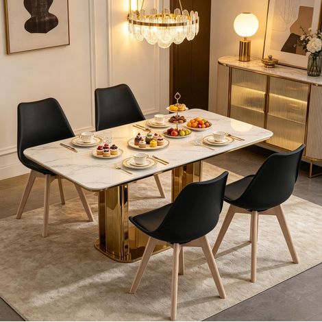 Pack de 4 sillas de comedor giratorias 360° de polipiel negra HAVRYA (1/5)