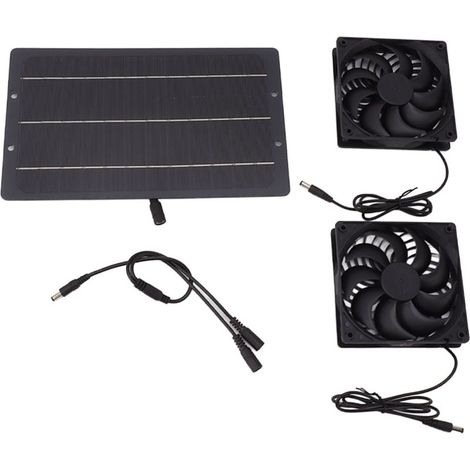 Kit de ventilateur à panneau solaire 10W, double ventilateur d'extraction à énergie solaire résistant aux intempéries, montage mural pour poulaillers, serres, hangars (1/5)